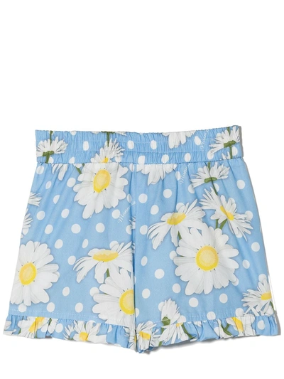 Shop Monnalisa Floral-print Ruffled Shorts In Blue