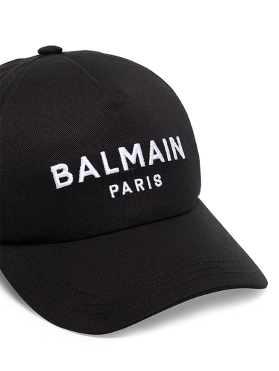 Shop Balmain Logo-embroidered Cotton Cap In Black