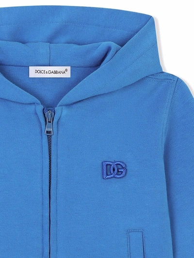 Shop Dolce & Gabbana Embroidered Logo Zip-front Hoodie In Blue