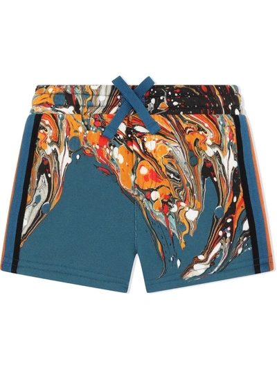 Shop Dolce & Gabbana Marble-print Cotton Track Shorts In Blue