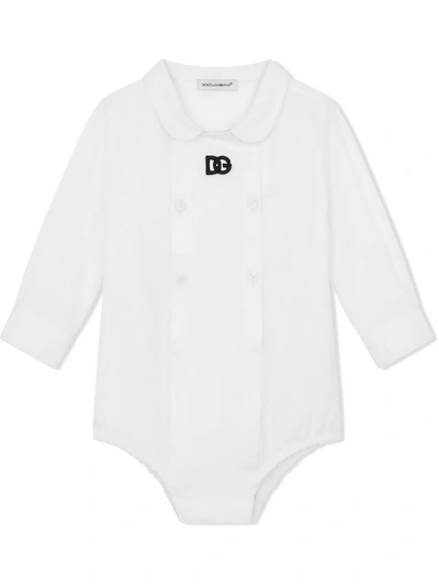 Shop Dolce & Gabbana Dg-logo Poplin Babygrow In White