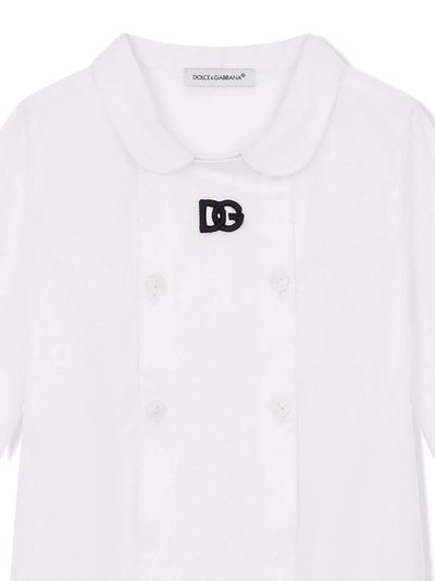Shop Dolce & Gabbana Dg-logo Poplin Babygrow In White