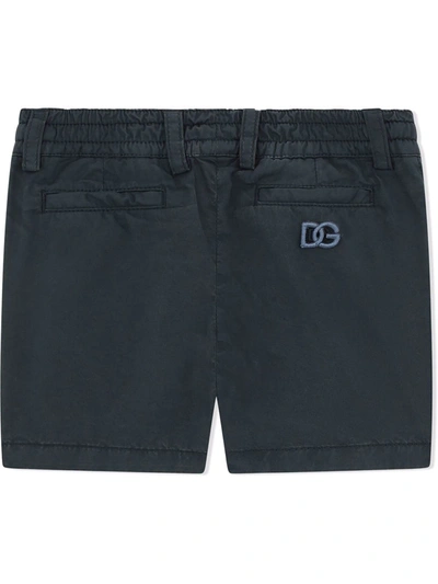 Dolce & Gabbana Embroidered Logo Cotton Shorts In Blue