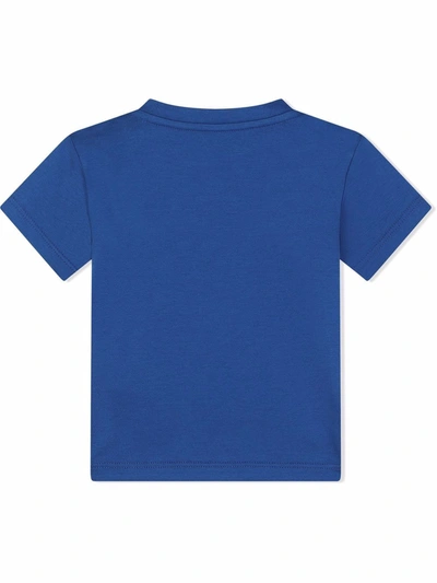 Shop Dolce & Gabbana Embroidered Logo Cotton T-shirt In Blue