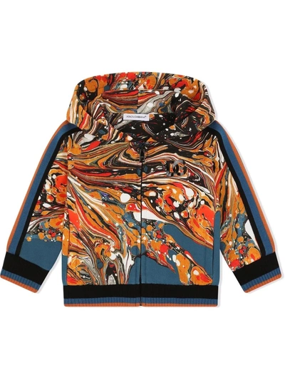 Dolce & Gabbana Multicolor Print Sweatshirt With Zip And Hood Dolce&gabbana Kids In Blue