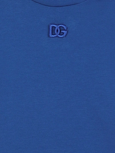 Shop Dolce & Gabbana Embroidered Logo Cotton T-shirt In Blue