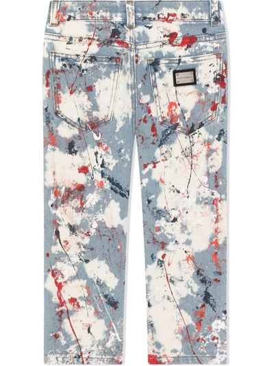 Shop Dolce & Gabbana Paint Splatter-print Straight Leg Jeans In Blue