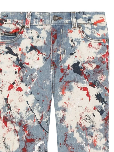 Dolce & Gabbana Paint Splatter-print Straight Leg Jeans In Blue