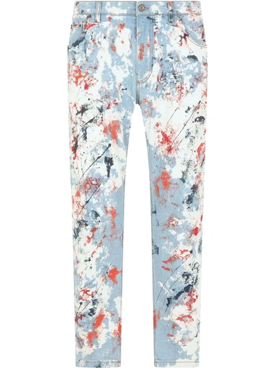 Shop Dolce & Gabbana Painted-print Straight Leg Jeans In Blue