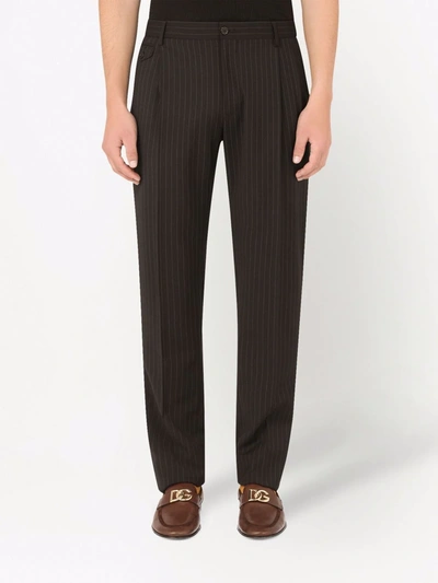Shop Dolce & Gabbana Pinstripe Tailored Wool-blend Trousers In Black