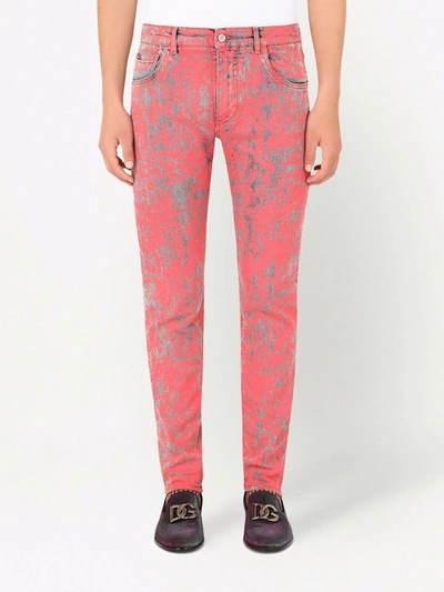 Shop Dolce & Gabbana Acid-wash Slim Fit Jeans In Pink