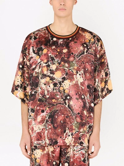 Shop Dolce & Gabbana Marble-print Technical T-shirt In Red