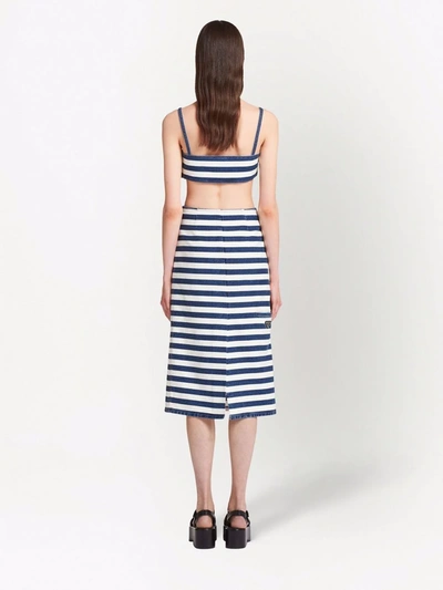 Shop Prada Striped Denim Pencil Skirt In Blue