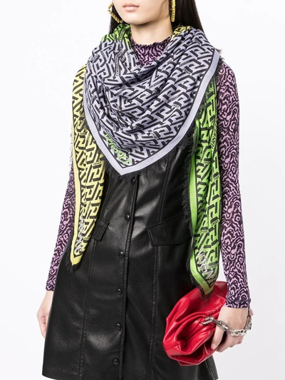 Versace La Greca-print Frayed Scarf In Multicolour