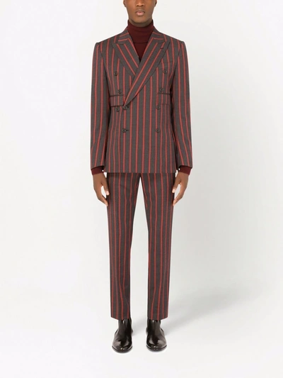 Shop Dolce & Gabbana Sicilia-fit Pinstriped Double-breasted Suit In Black