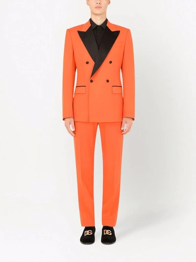 Shop Dolce & Gabbana Double-breasted Stretch Wool Tuxedo Suit In Orange