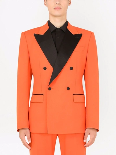 Shop Dolce & Gabbana Double-breasted Stretch Wool Tuxedo Suit In Orange