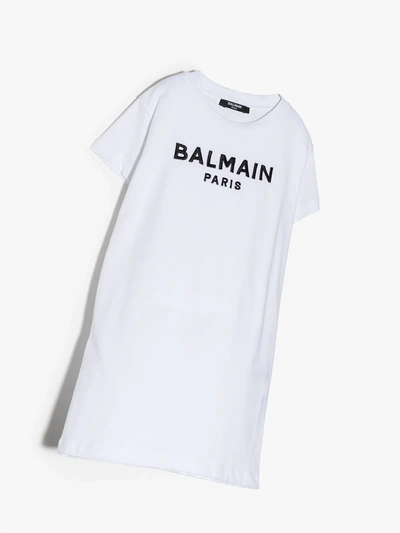 Shop Balmain Logo Print T-shirt Dress In White