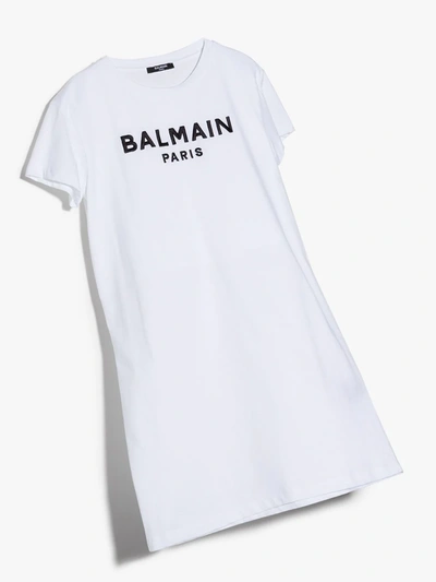 Shop Balmain Teen Logo-print T-shirt Dress In White