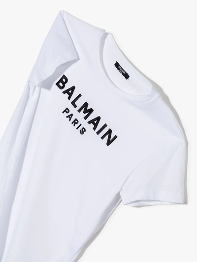 Balmain Kids' Sequin Logo Cotton T-shirt Dress In White