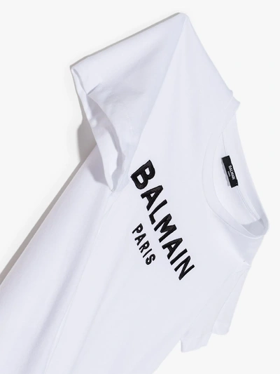 Balmain Kids' Sequin Logo Cotton T-shirt Dress In White