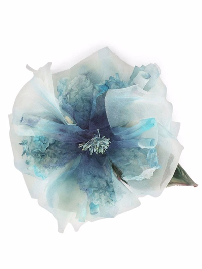 Shop Dolce & Gabbana Oversized Silk Flower Brooch In Blue