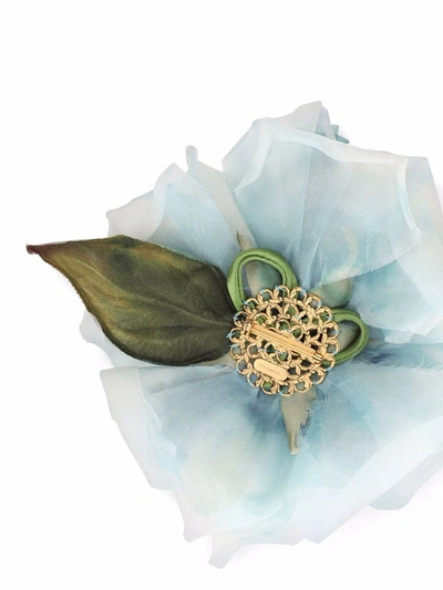 Shop Dolce & Gabbana Oversized Silk Flower Brooch In Blue
