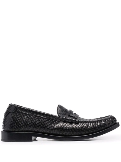 Shop Saint Laurent Le Loafer Crocodile-effect Leather Loafers In Black