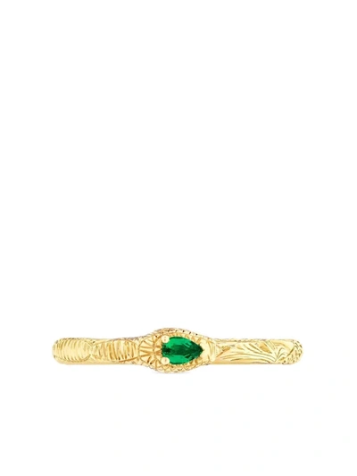 Shop Gucci 18kt Yellow Gold Ouroboros Emerald Ring