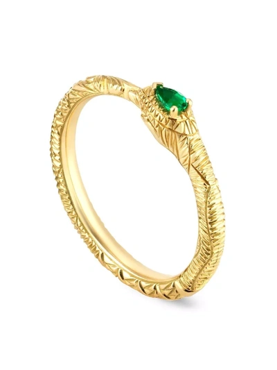 Shop Gucci 18kt Yellow Gold Ouroboros Emerald Ring