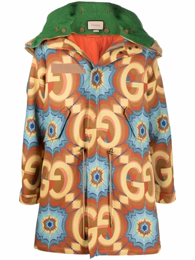 Shop Gucci Gg-pattern Hooded Coat In Multicolor