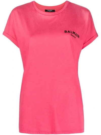 Shop Balmain Fuchsia Cotton T-shirt In Pink