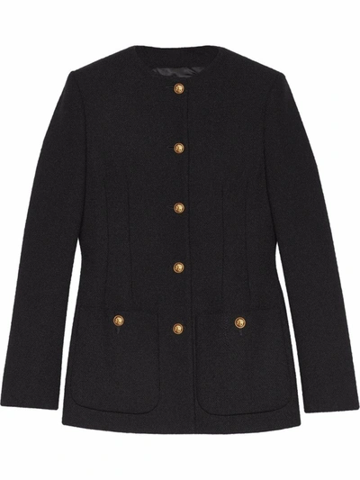 Shop Gucci Wool Fitted Tweed Jacket In Black