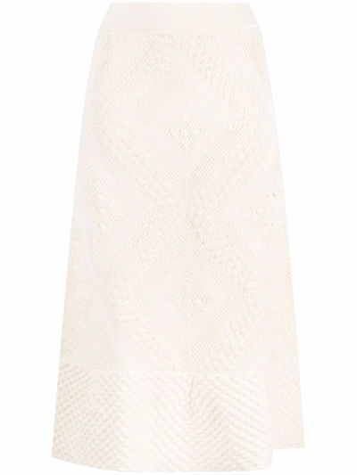 Shop Jil Sander White Open-knit Patterned Midi Skirt