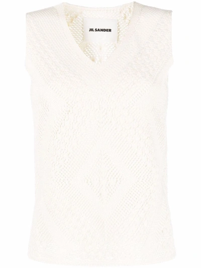 Shop Jil Sander White Knitted Diamond-pattern Tank Top