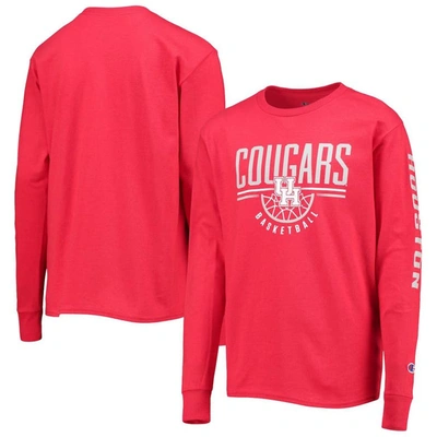 Shop Champion Youth  Red Houston Cougars Basketball Long Sleeve T-shirt
