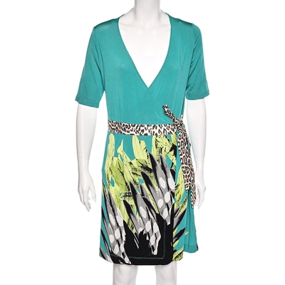 Pre-owned Just Cavalli Multicolor Printed Jersey Mini Wrap Dress L