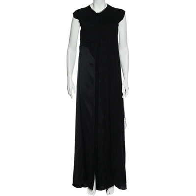 Pre-owned Bottega Veneta Black Silk Draped Detail Button Front Maxi Dress M
