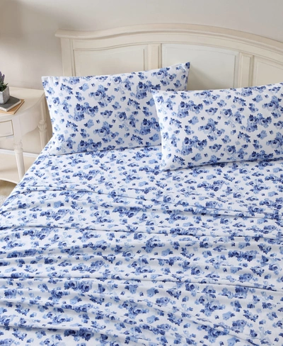 Shop Laura Ashley Emelisa Cotton Flannel 4 Piece Sheet Set, Full In Porcelain Blue