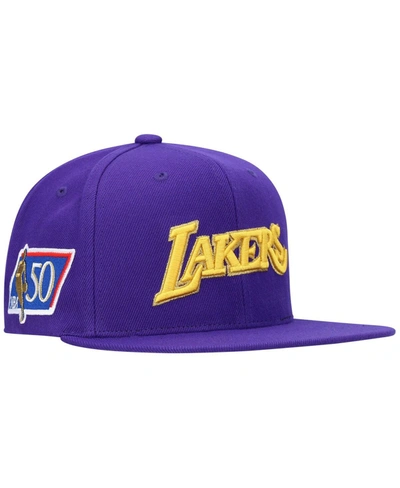Shop Mitchell & Ness Men's Purple Los Angeles Lakers 50th Anniversary Snapback Hat