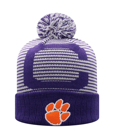 Top Of The World Men's Purple Clemson Tigers Line Up Cuffed Knit Hat With Pom In Purple