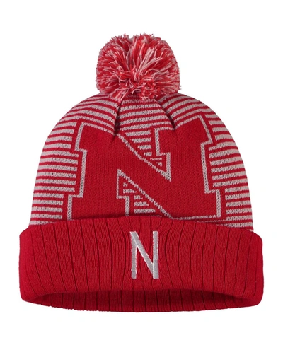 Top Of The World Men's Scarlet Nebraska Huskers Line Up Cuffed Knit Hat With Pom In Scarlet