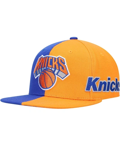 Shop Mitchell & Ness Men's Blue And Orange New York Knicks Team Half And Half Snapback Hat In Blue/orange