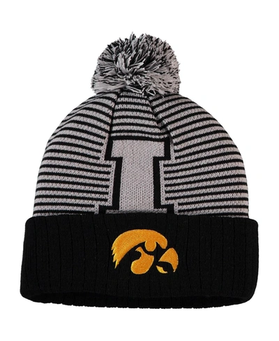 Shop Top Of The World Men's Black Iowa Hawkeyes Line Up Cuffed Knit Hat With Pom
