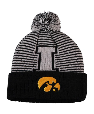 Top Of The World Men's Black Iowa Hawkeyes Line Up Cuffed Knit Hat With Pom In Black