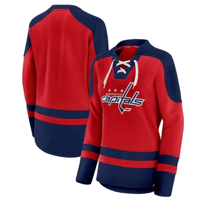 Shop Fanatics Branded Red/navy Washington Capitals Net Gain Fleece V-neck Pullover Sweatshirt