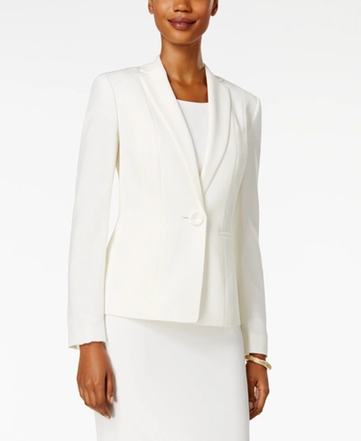 Shop Kasper Petite Crepe One-button Jacket In Vanilla Ice