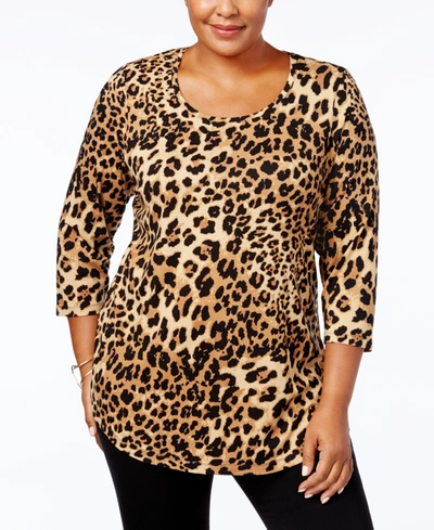 Jm Collection Women's 3/4-sleeve Printed Knit Top, Created For Macy's In Cheetah Zoo