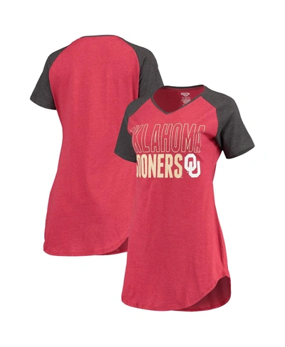 Shop Concepts Sport Women's Crimson, Charcoal Oklahoma Sooners Raglan V-neck Nightshirt In Crimson/charcoal