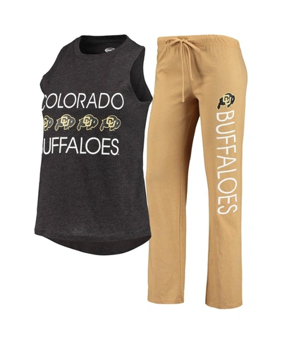 Shop Concepts Sport Women's Black, Gold Colorado Buffaloes Team Tank Top And Pants Sleep Set In Black/gold-tone